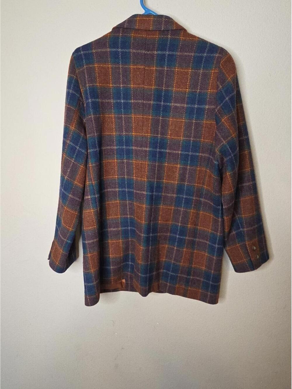 VTG All Week Long Women's 100% Wool Plaid Blazer Size 12 Shoulder Pads USA Made - Picture 6 of 6